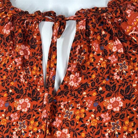 American Eagle Rust Orange Floral Print Boho Ruffle Blouse Size XS - Picture 8 of 12